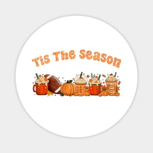 Tis The Season Latte Pumpkin Spice Leaf Football Fall Thanksgiving Magnet